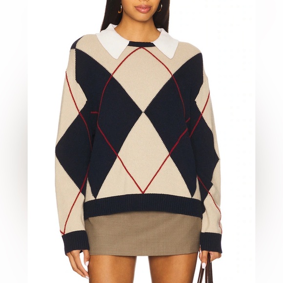 Joe’s Jeans the Jude Collared Sweater in Navy Multi Argyle Medium - Picture 2 of 8